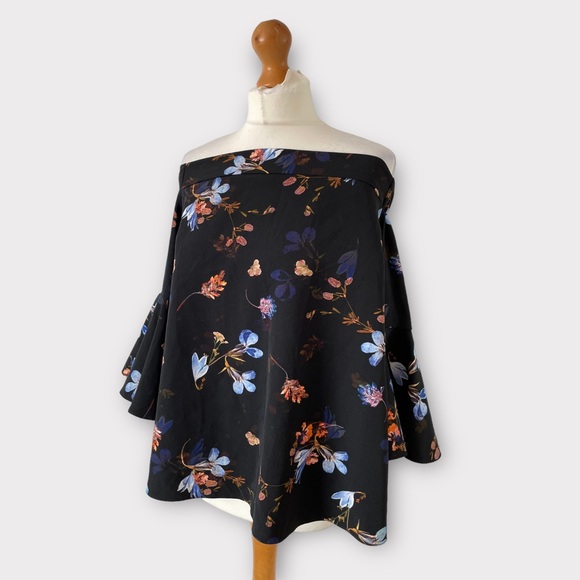 Topshop MATERNITY Tops - Topshop Maternity Ella Bardot Blouse Top Size 16 Black Multi Flared Off Shoulder